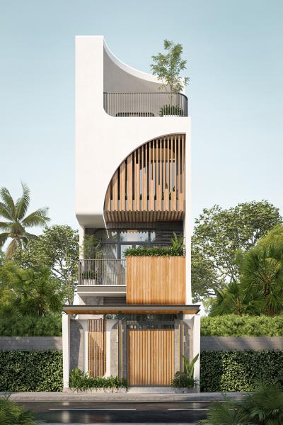 Thiết kế nhà phố 4 tầng với hệ lam gỗ lấy sáng tự nhiên