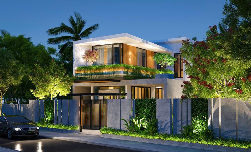 Biệt thự 2 tầng phong cách hiện đại với hình khối ấn tượng
